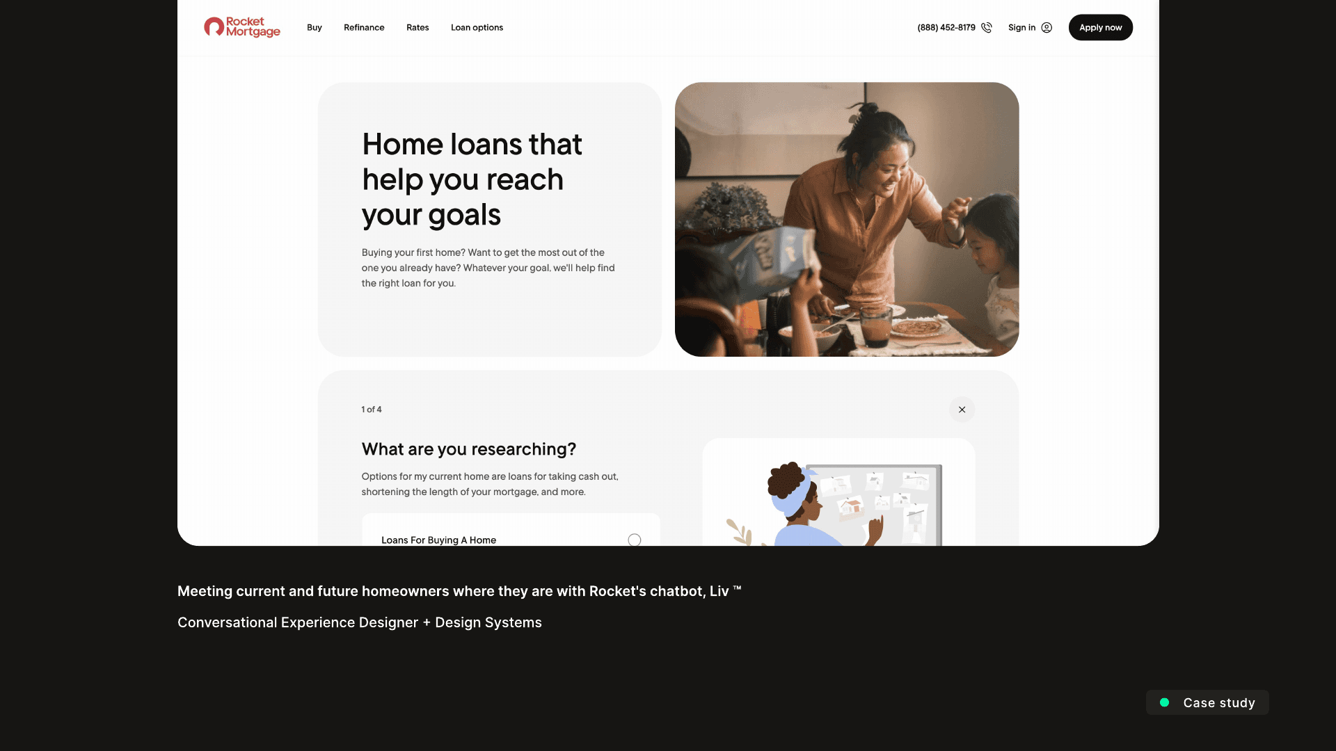 Rocket Mortgage homepage with the Liv chat assistant open