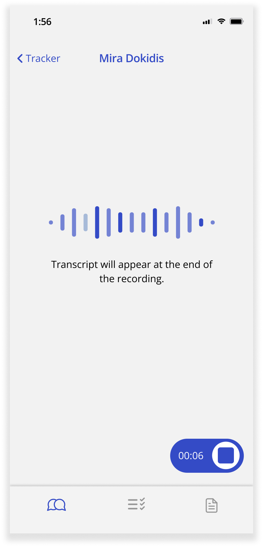 Live voice transcription waveform during a patient visit